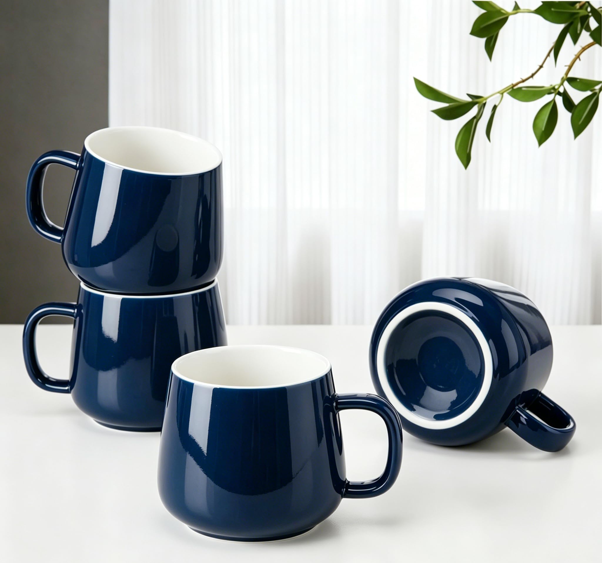 Ceramic Coffee Mug Set of 4-12 oz Coffee Mugs with Large Handles for Hot or Cold Drinks Like Latte, Cocoa, Tea or Juice - Smooth Ceramic, Dishwasher Safe, Navy