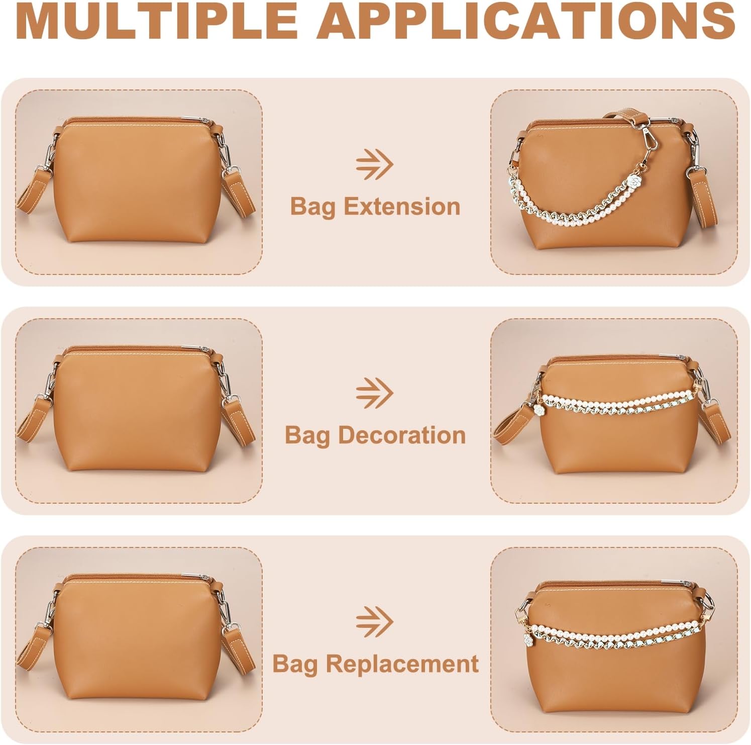 PATIKIL 2pcs Pearl Bag Extender Chain Flower Purse Strap Brown image 4