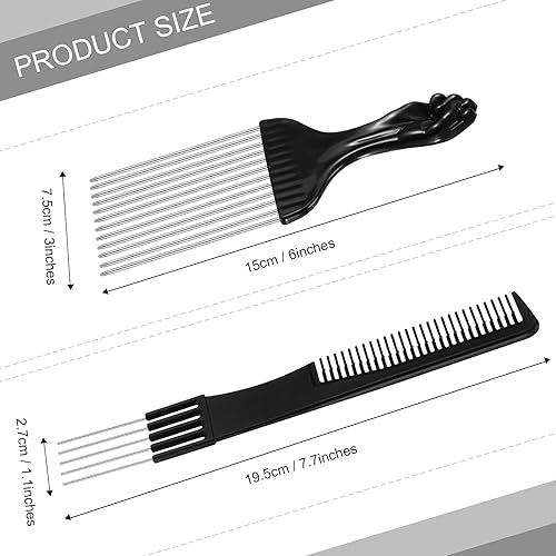 Miniatura 3 de Peine de carbono rosa o negro, 3 piezas con peine de carbono rosa o negro con peinetas de acero inoxidable con peines de puntas de metal para mujer