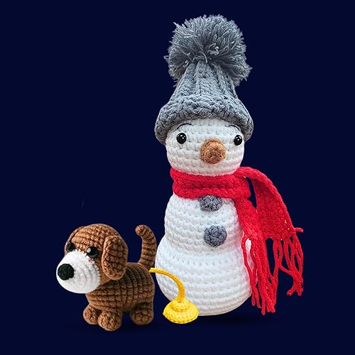Miniatura 2 de Needzo Kit de ganchillo navideño 2024, perro orinando en muñeco de nieve, regalo de broma, todo incluido, instrucciones paso a paso (idioma español