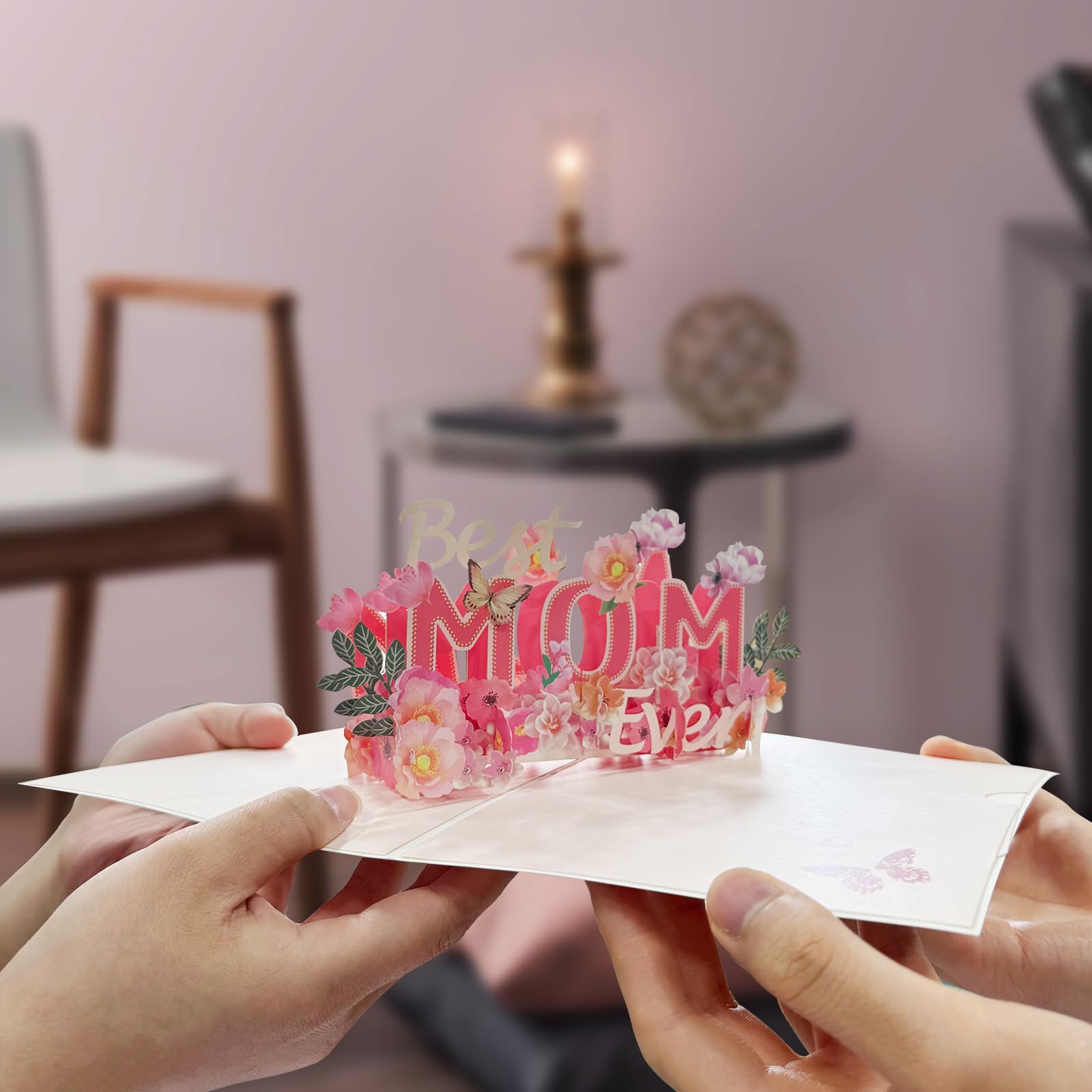 Pop-Up-Muttertagskarte Mit Umschlag – 15,2x20,3 Cm, Lasergeschnitten, Mit Blumen-Design