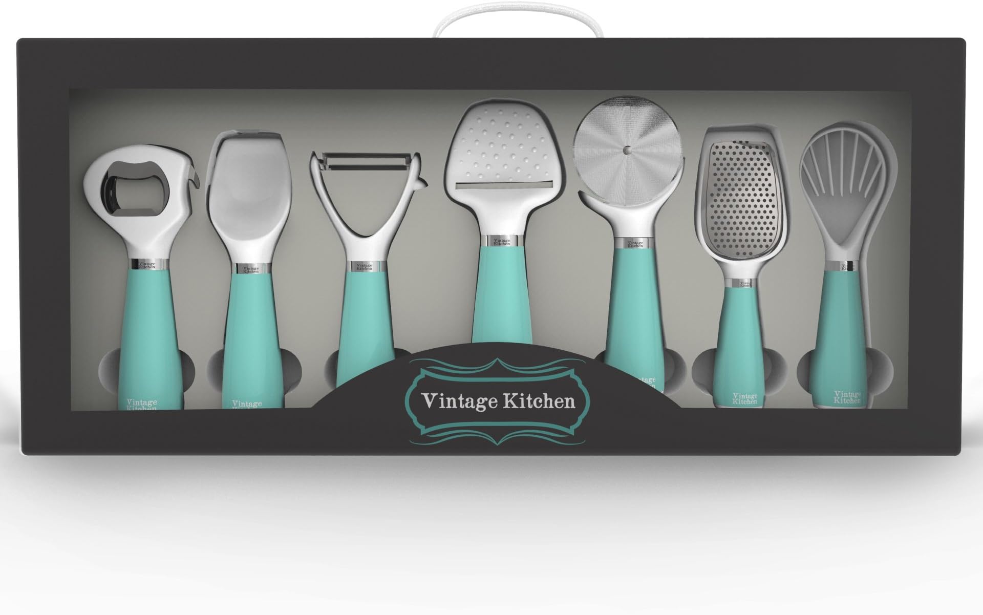 Premium 7 Piece Kitchen Gadget Utensil Tool Set. Peeler, Multifunctional Bottle Opener, Ice Cream Scoop, Pizza & Cheese Slicer, Multi-Purpose Grater & Avocado Slicer. Great for New Home, Wedding Gift!