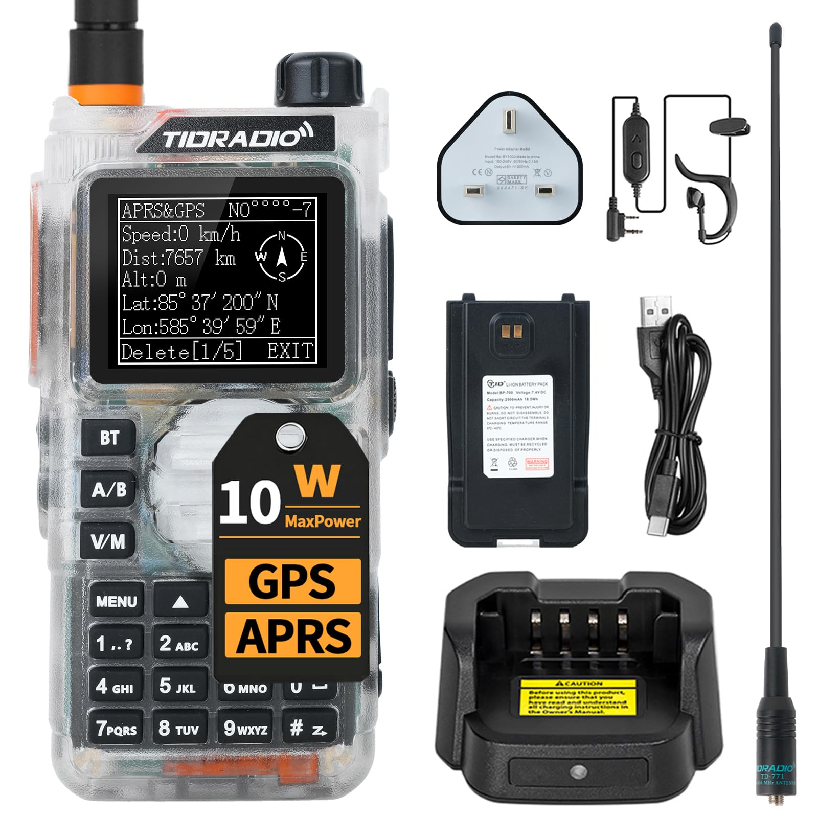 TIDRADIO TD-H9 Walkie Talkie, funkgerät, 10 Watt, GPS, APRS, Spektrumanalyse, SMS, Bluetooth-Programmierung, Web-Upgrade, NOAA, USB-C-Akku, Funkgerät für Erwachsene mit hoher Reichweite –Weiß