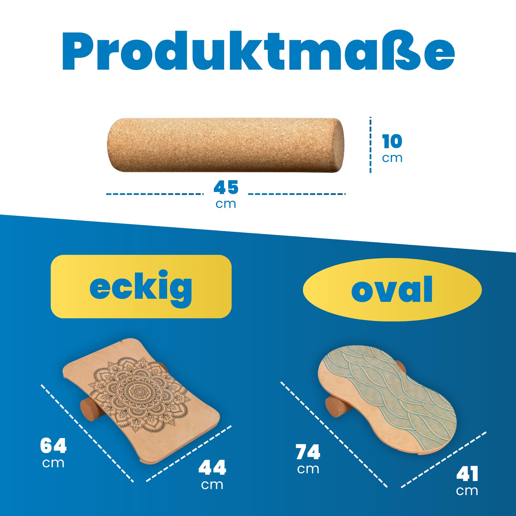 Woodboard Starter Set Balance-Board Ahorn Holz & Kork Rolle Koordination und Balance-Training