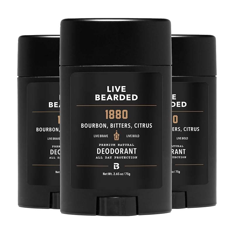 Desodorante masculino sem alumínio Live Bearded, Bourbon, pacote com 3