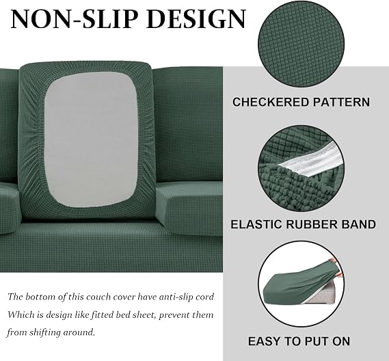 SYLC Caravan Seat Cover Stretch Jacquard, Non-slip RV Dinette Cushion Covers with 2 Straps, Couch Cushion Covers for Camper Sofa Bench (Green,W 160-195 cm, D 60-90 cm)