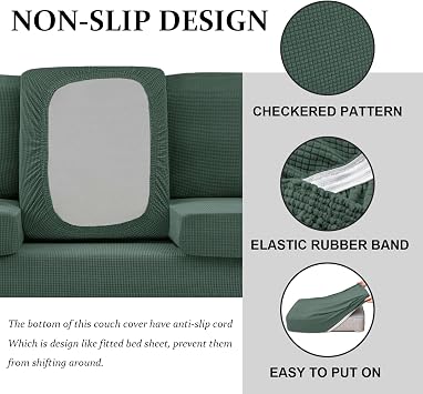 SYLC Caravan Seat Cover Stretch Jacquard, Non-slip RV Dinette Cushion Covers with 2 Straps, Couch Cushion Covers for Camper Sofa Bench (Green,W 160-195 cm, D 60-90 cm)