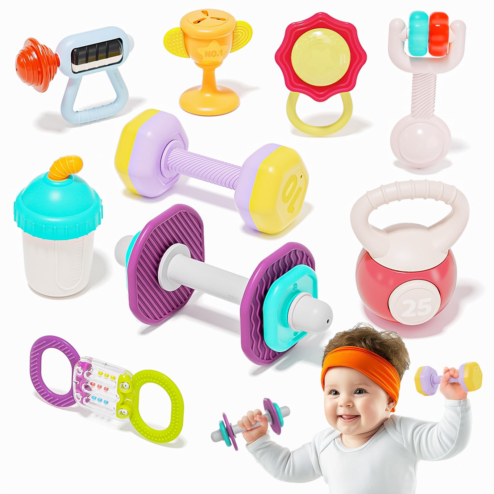Baby Toys 0-6 Months, 9 PCS Baby Rattle Teething, Infant Baby Toys 6-12 Months, Teethers for Newborn Infant, Boys and Girls Shower Gifts, Early Educational Easter Basket Stuffers