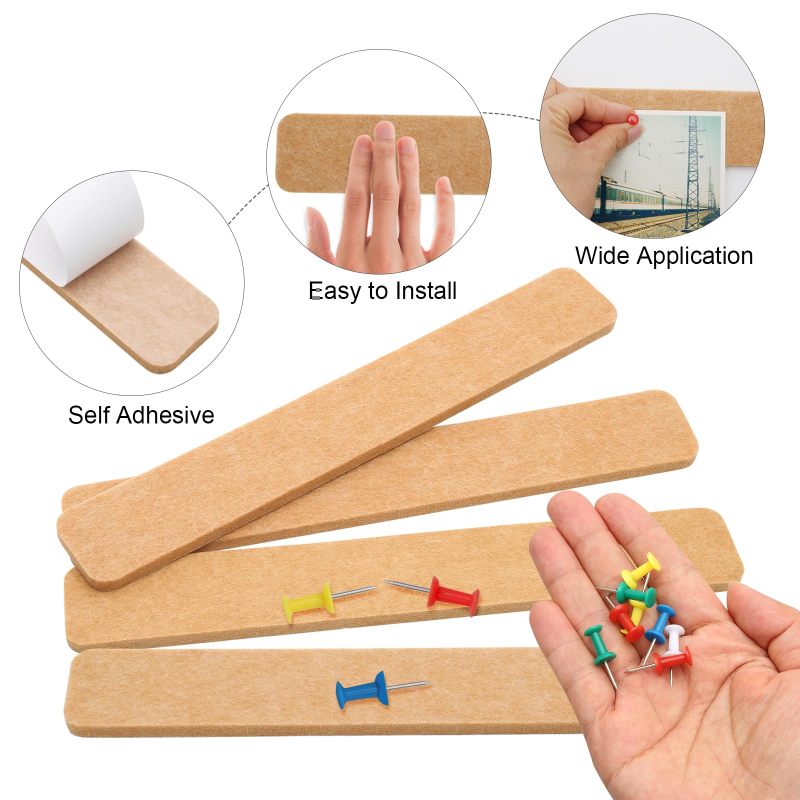 6 Pcs Felt Pin Board Bar Strips Self Adhesive, Pin Board Strips for Wall, Bulletin Board Strips with Pushpins for Paste Notes, Photos, Schedules, Announcements - Image 3