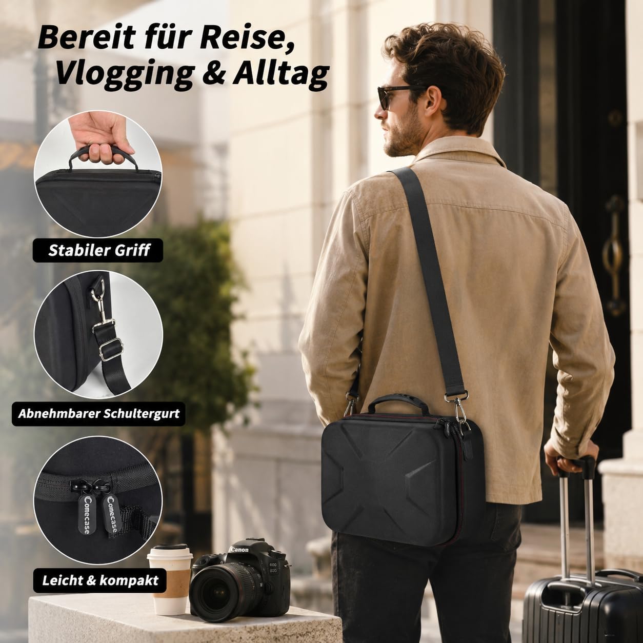 Boobowl Kameratasche kompatibel mit Canon EOS R50 R100 R10 R7 2000D 250D, Sony Alpha ZV-E10 A6700 A6400, Nikon Z50II D7500, Hartschalen-Fototasche mit Schultergurt und 6 Steckfächern - Schwarz