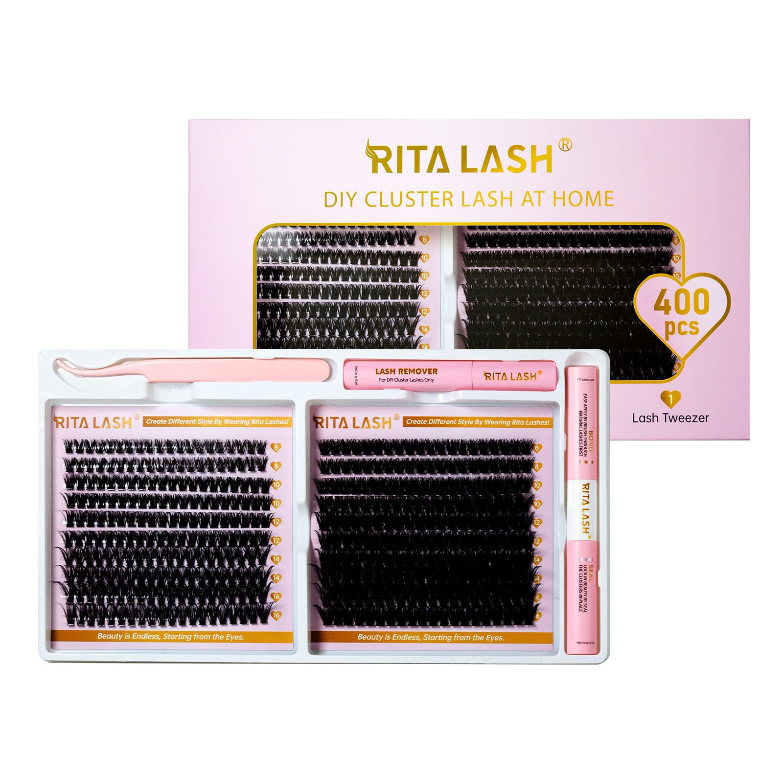 Lash Extension Kit 60D 100D Cluster lash kit Mixed Length D Curl Clusters Eyelash Extension Kit with LashBond