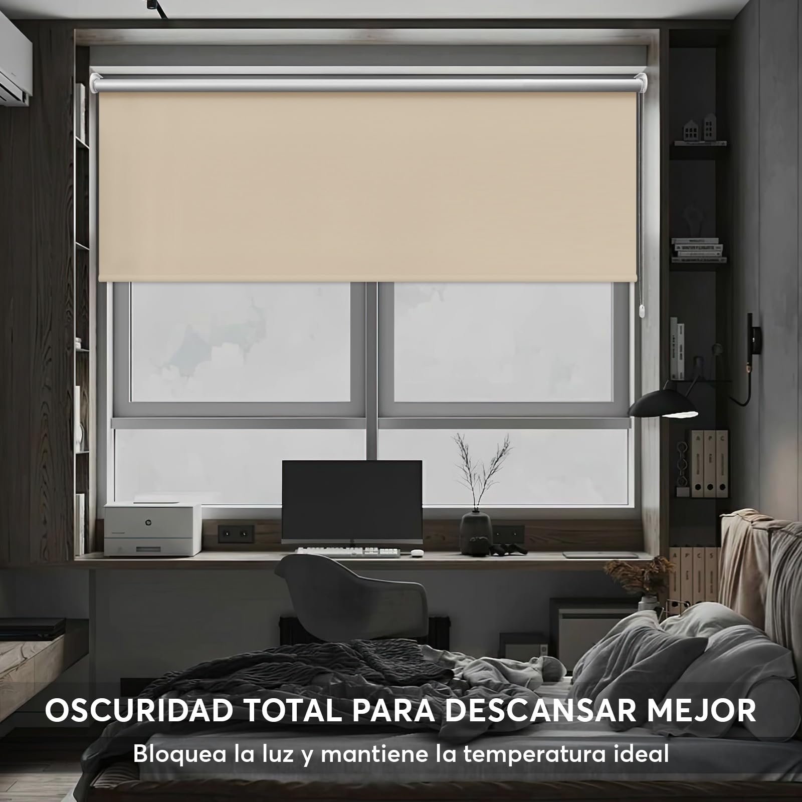 DECORESTOR Estor Enrollable Blackout Reflectante a Medida - 196 x 180 cm - 100% Opaco y Térmico - Aislante frío y Calor - Persiana para Ventanas y Puertas - Beige