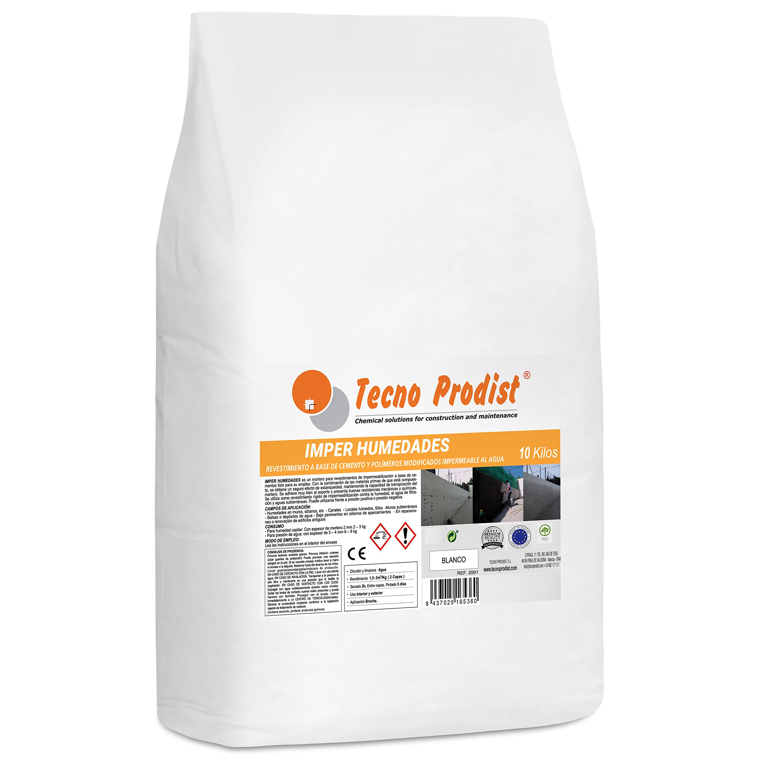IMPER HUMEDADES de Tecno Prodist (SACO 10 Kg) Mortero para revestimiento de Paredes. Impermeabilización. Tratamiento humedades muros, sótanos, etc. Impermeable al agua, fácil de usar