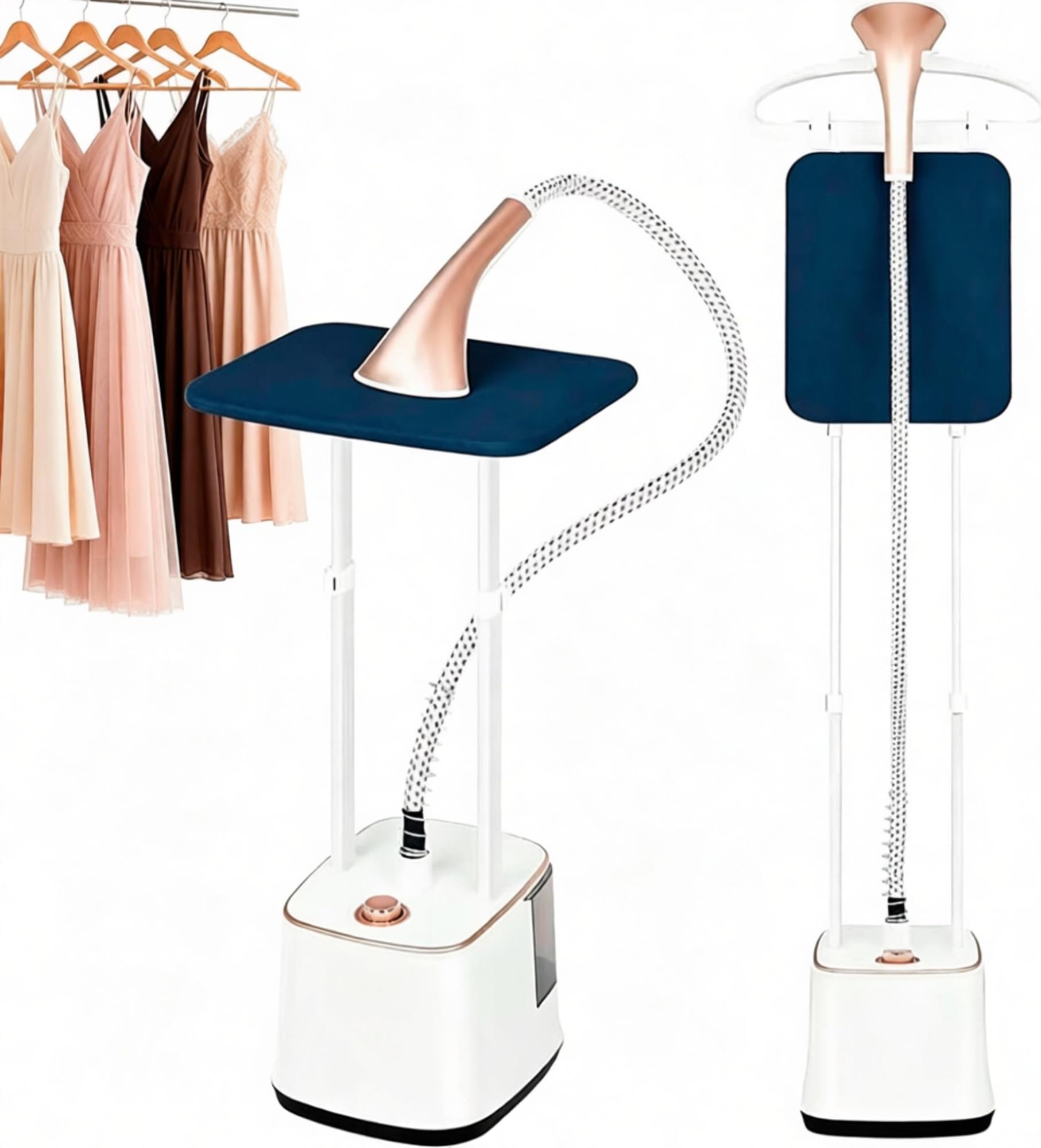 Vaporizador de pie comercial de 2000W, con 10 niveles de vapor, Sistema de planchado 2 en 1 para ropa plana y colgada Para prendas de vestir(Pearl Gold)