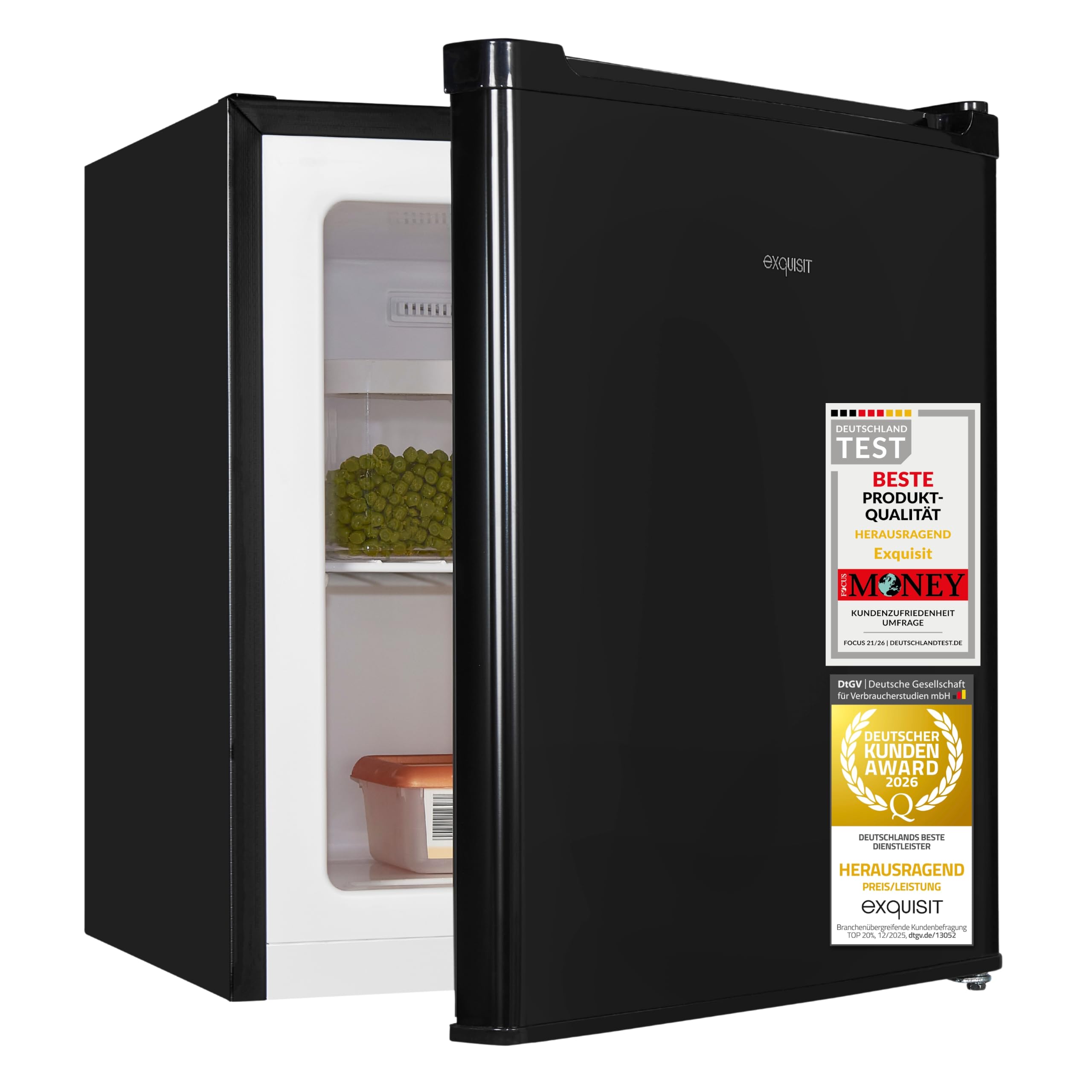 Exquisit Mini Gefrierschrank 33 l | 4-Gefrierfach | kompakt 44 cm breit | 40 dB | Türanschlag wechselbar | GB05-040E schwarz | Schwarz