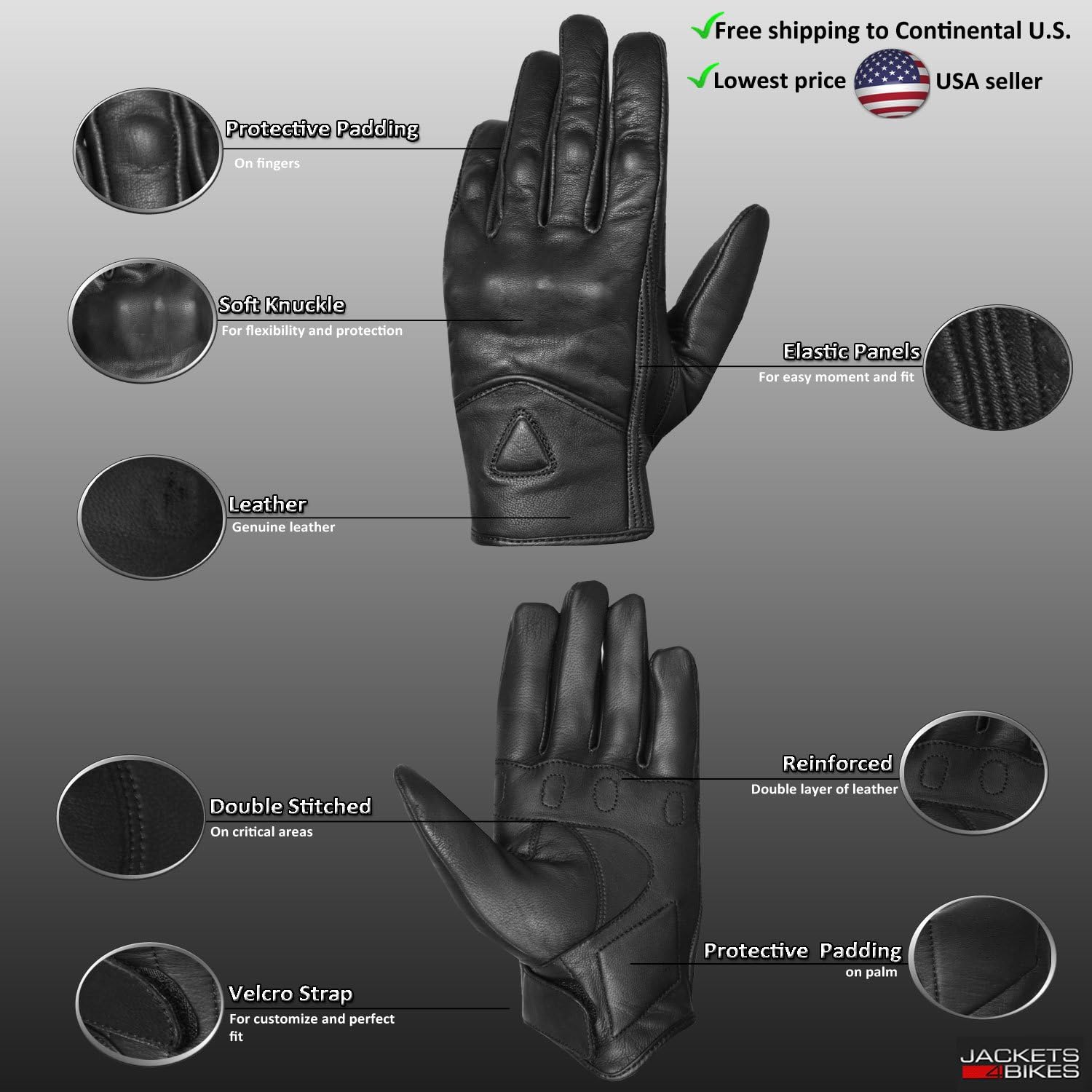 Men's Premium Leather Street Motorcycle Protective Cruiser Biker Gel Gloves L : Automotive