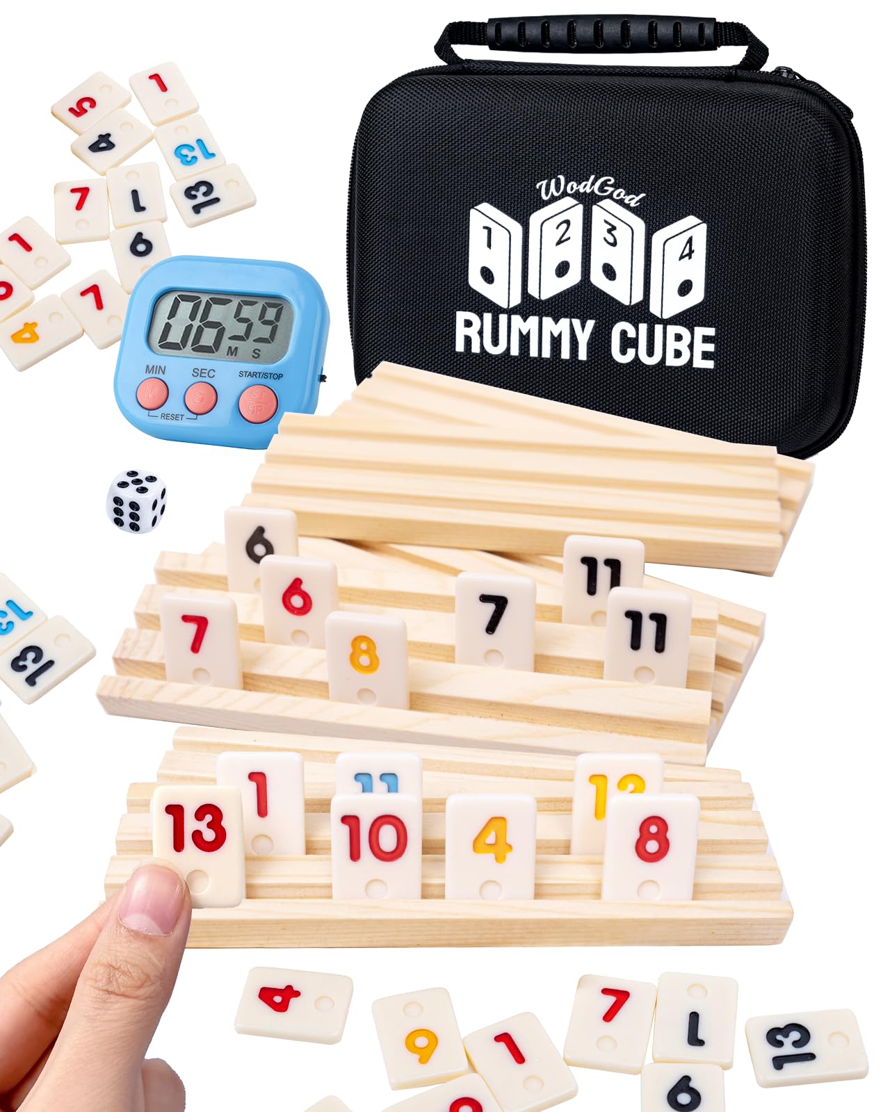 6 Player Travel Rummy Cube Game Set, Travel Size Rummy Cube, Mini Rummy Cube Game with 160 Mini Tiles,6 Racks,1Timer,1 Portable Case for Family Classic Party Game
