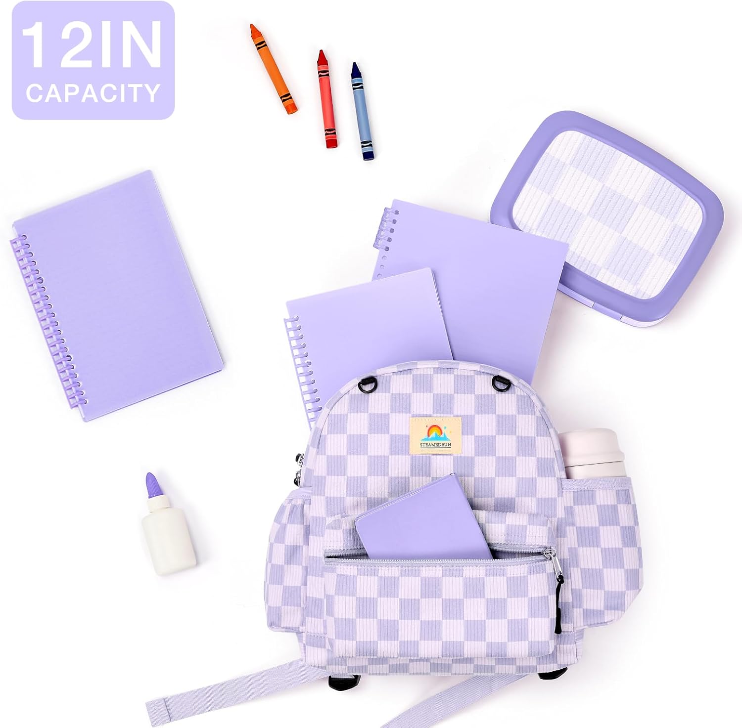 STEAMEDBUN Corduroy Toddler Backpack for Girls 2-4: Kids backpack for Boys Girls - 12 inch Preschool Kindergarten Backpacks - Checkerboard - Image 6