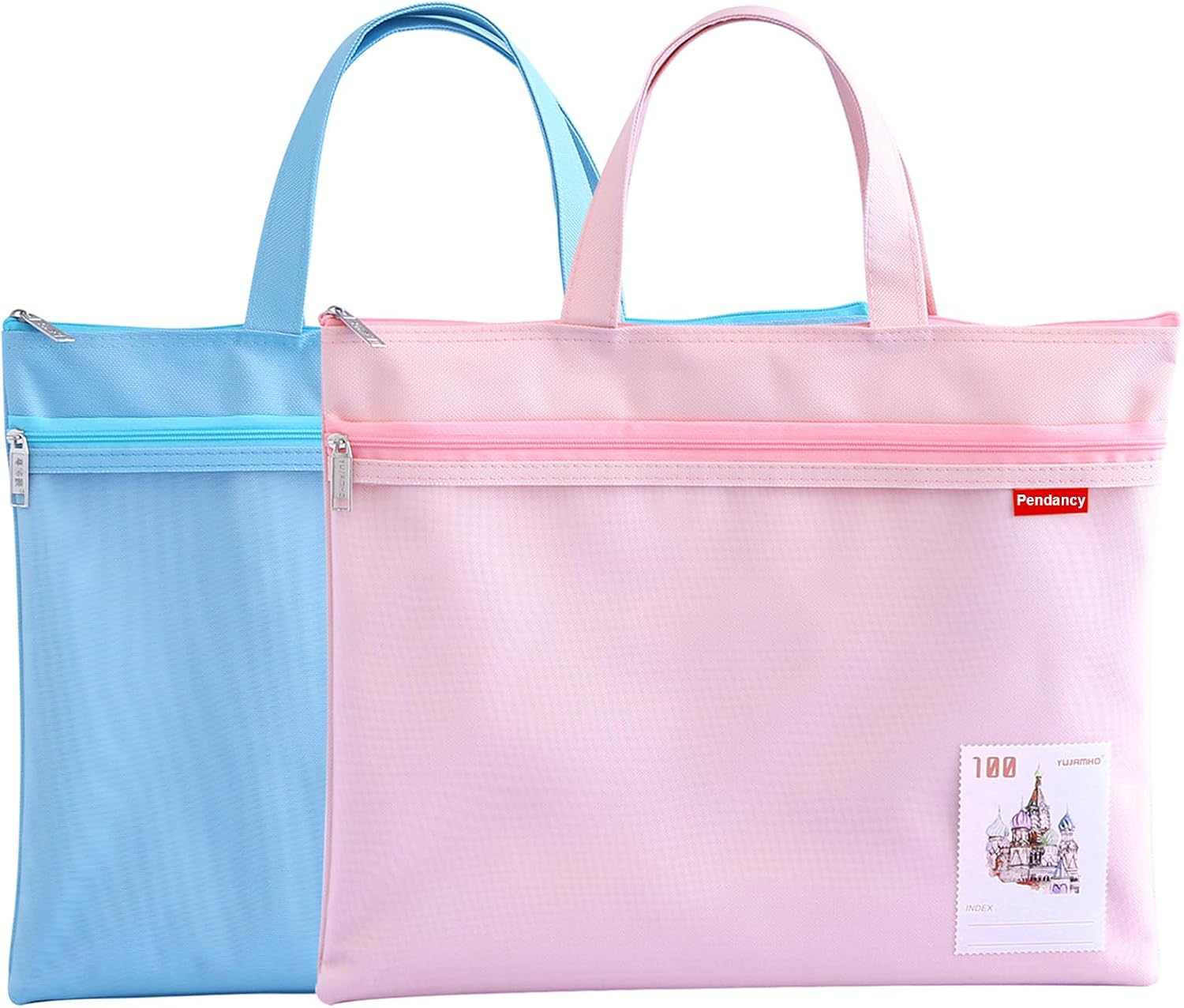 Pendancy 2 Pack A4 Document Bags, Mesh Zipper Pouches, Blue/Pink