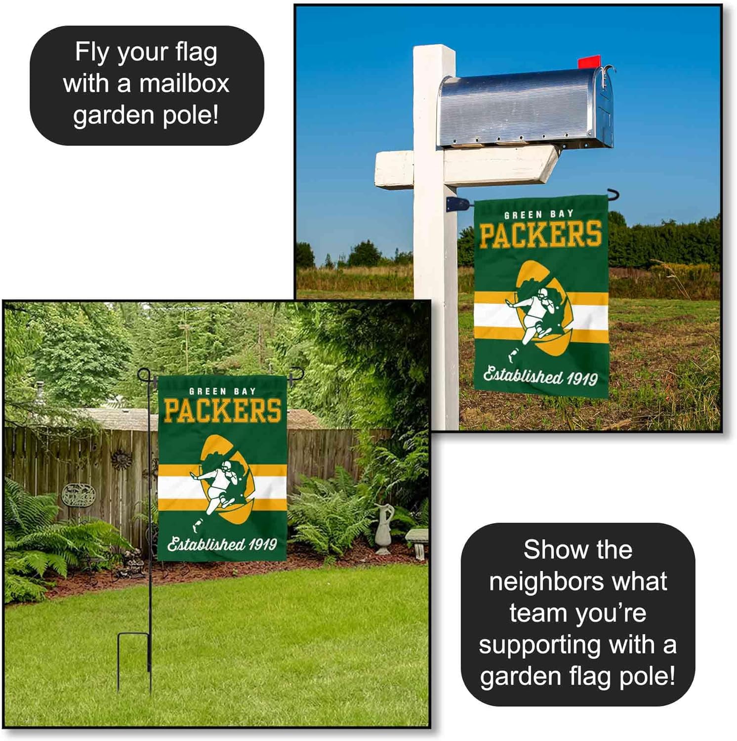 Green Bay Packers Vintage Stripes Garden Flag Double Sided Banner - Image 4