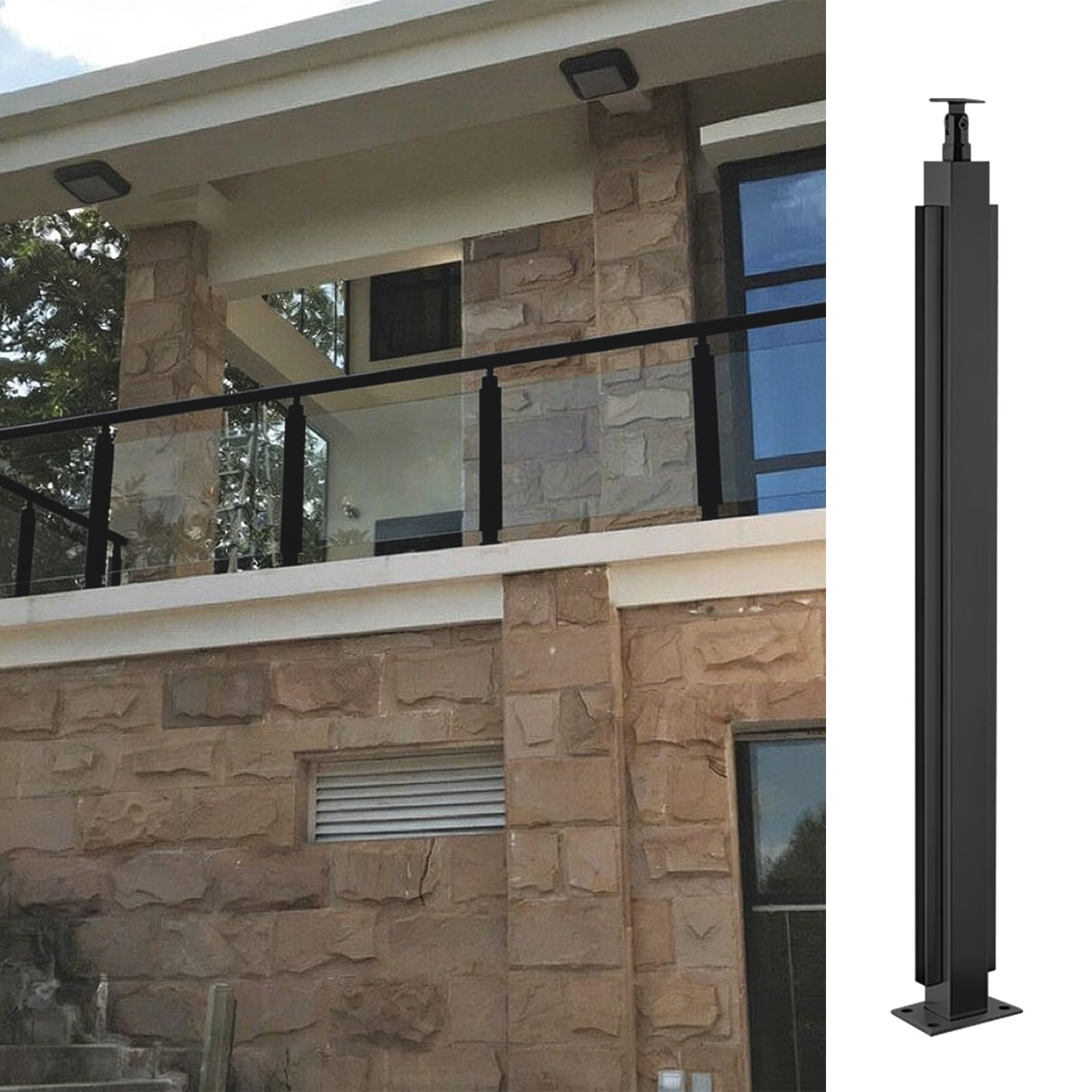 Sistema de poste de vidrio resistente negro en acero inoxidable para diseño premium 8
