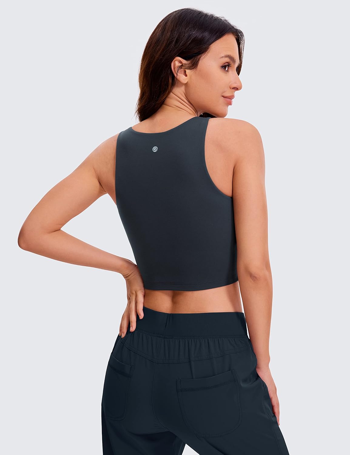 CRZ YOGA Womens Butterluxe Double Lined Cropped Tops High Neck Racerback Tanks Sleeveless Casual Workout Crop Shirts True Navy Medium