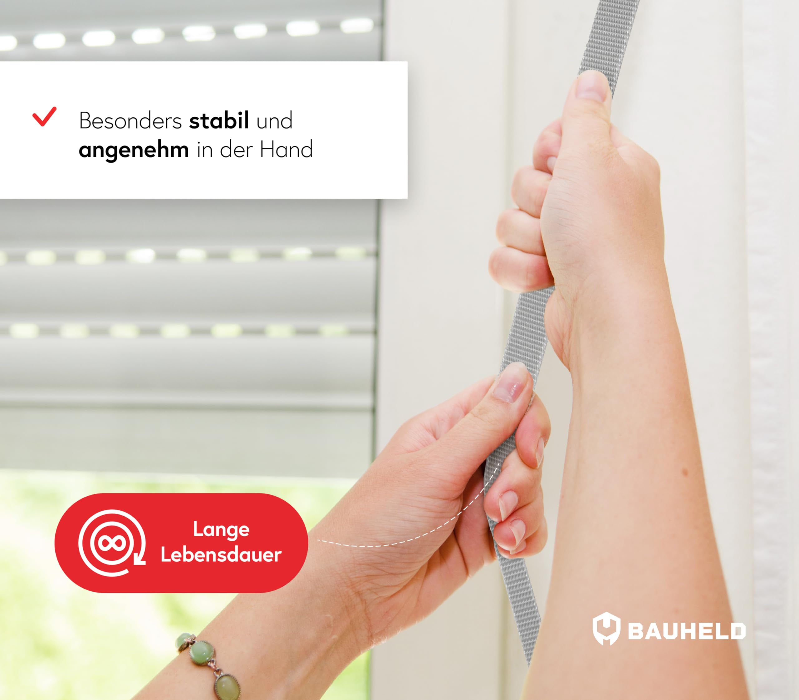 Bauheld - Correa de Persiana 23 mm para Puertas y Ventanas, Fabricado en Alemania, Cinta Gris de Alta Resistencia y Estabilidad UV