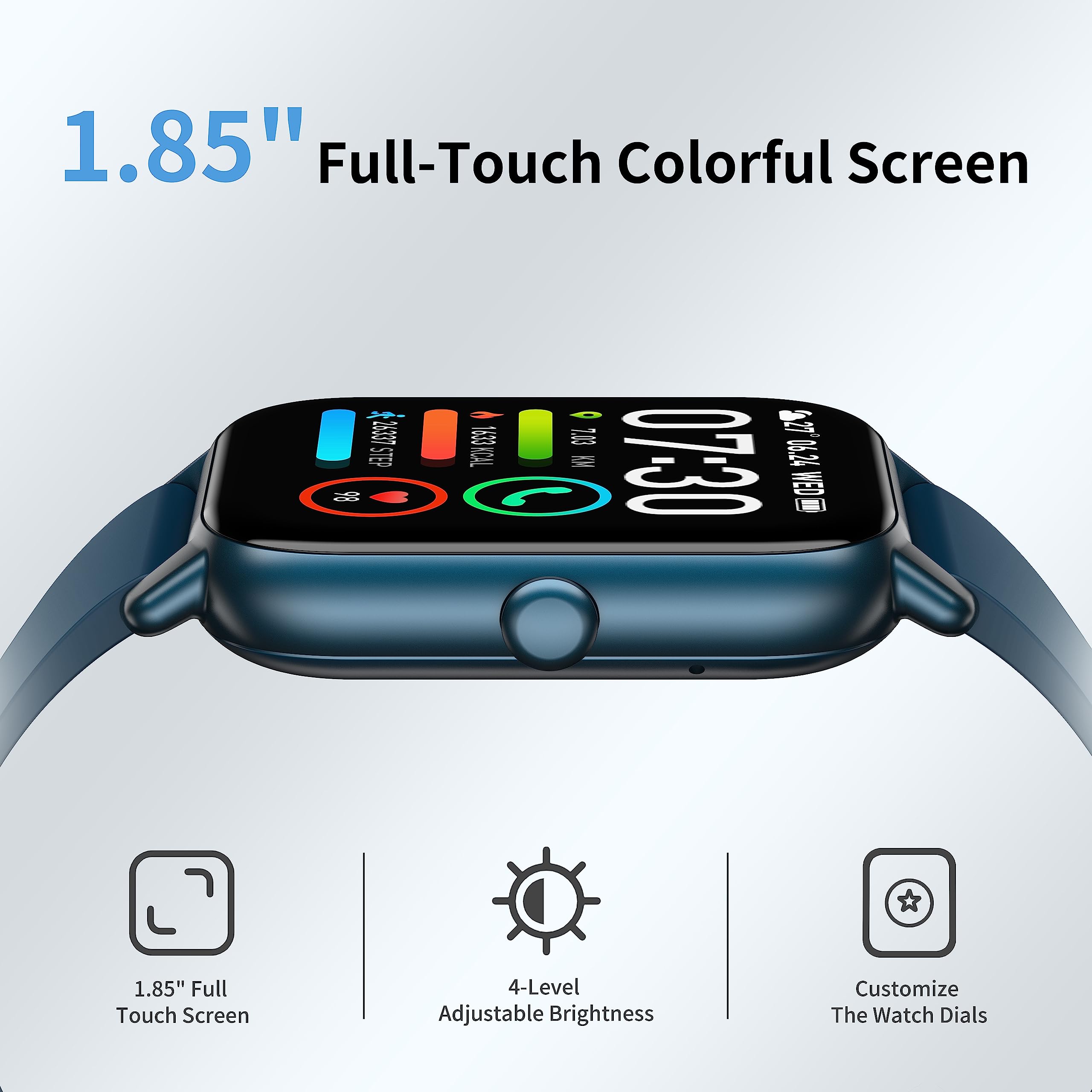 dotn Smartwatch Uomo Donna Effettua/Risposta Chiamate, 1.85" Orologio Smartwatch 112 Modalità Sonno Cardiofrequenzimetro Sportive Orologio Digitale, Impermeabile IP68 Smart Watch Android IOS, Blu