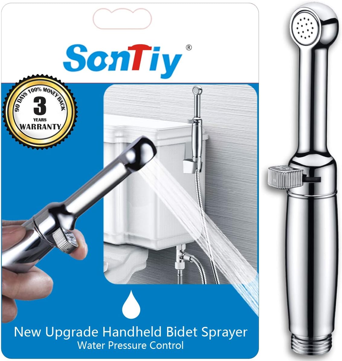 Cloth Diaper Toilet Sprayer Kit, SonTiy Handheld Bidet Sprayer for Toilet Bathroom Jet Spray Chrome-Solid Brass-3 Years Warranty-Adjustable Pressure Control