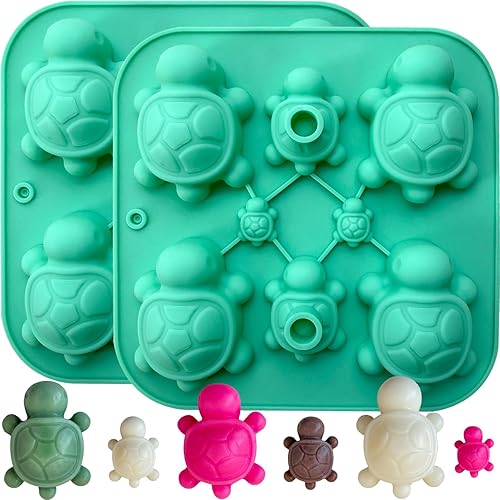 Miniatura 9 de Paquete de 2 mini moldes de silicona de tortuga para chocolate, 72 cavidades de tortugas marinas de chocolate, moldes de caramelo de tortuga, cubo