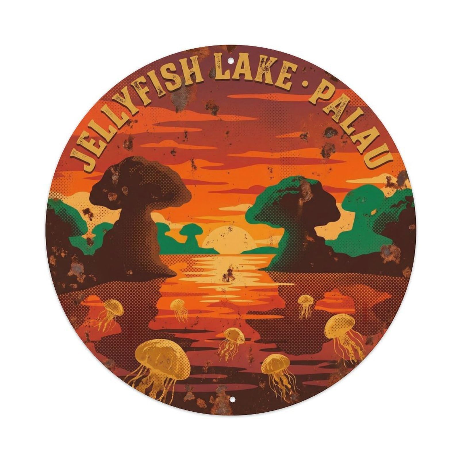 Olhnbad Style Palau Jellyfish Lake Sunset Marine Wildlife Metal Tin Sign