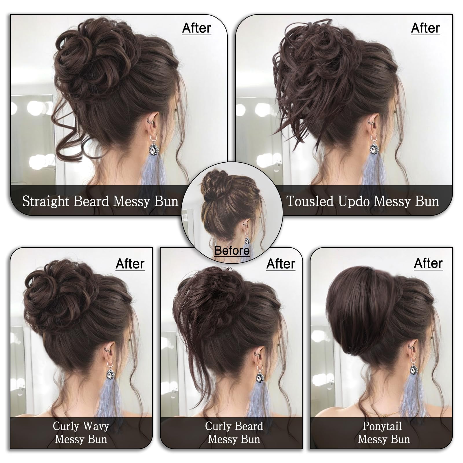 Amazon.com : HMD 5 Pieces Messy Hair Bun Hairpiece Tousled  display picture 3