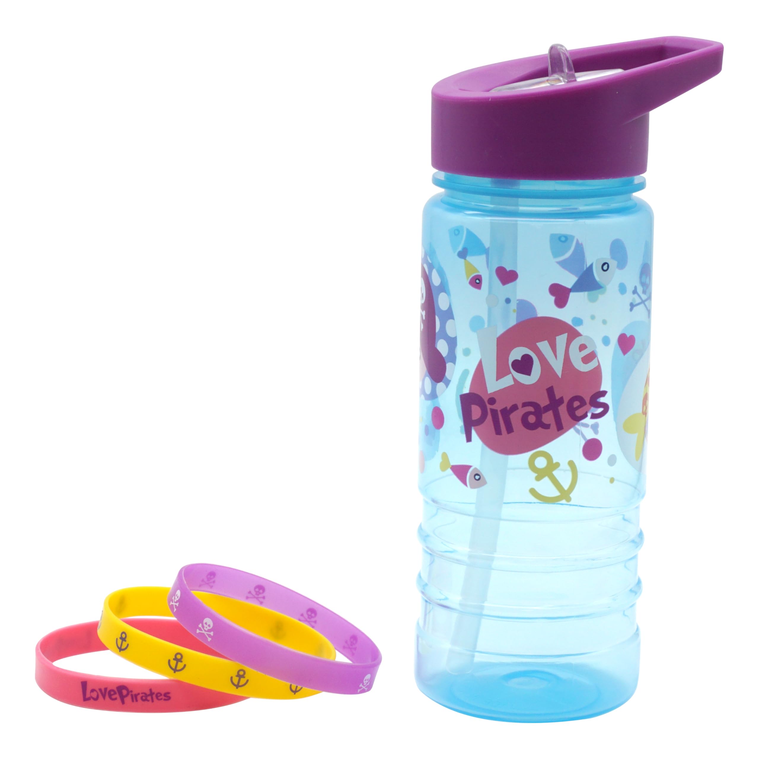 Srv Hub Love Pirates Water Bottle With Straw Lid For Kids And Adult 500Ml - Perfect For School Bpa Free Summer Water Bottle With Silicon Straw, Leak Proof, Travel