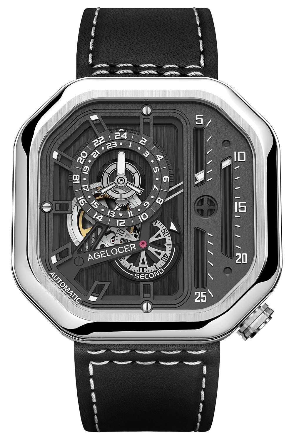 Men's Top Brand Fashion Square Punk Stainless Steel Mechanical Analog Luminous Watch