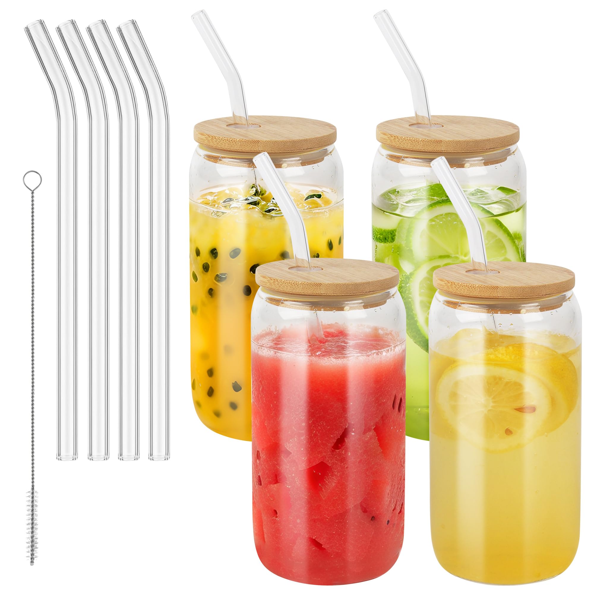 BUCOMTU 6er Set Glas mit Deckel und Strohhalm, 500 ml Trinkgläser mit deckel,Cocktailgläser Gläser Set,für Trinkgläser in Dosenform, Iced Coffee Glas, Cocktails