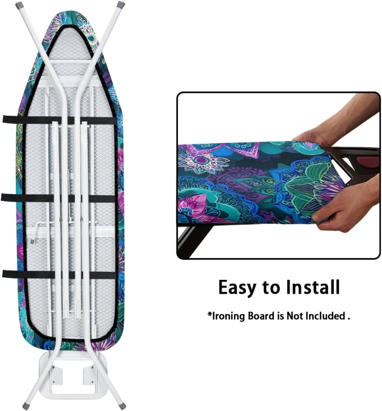 Iron Board Cover with Padding Standard Size Flower Purple Blue Padded Ironing Board Covers 15x54 Heat Reflective Extra Thick Wide Non Stick Scorch and Stain Resistant Heatproof