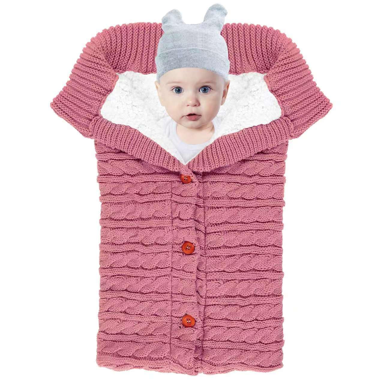 Baby Stroller Sleeping Bag Warm Burting Bag Infant Swaddle Blankets Soft Fleece Knit Baby Boys Girls Stroller Wraps Baby Attachment Winter Sleep Sack(Pink)