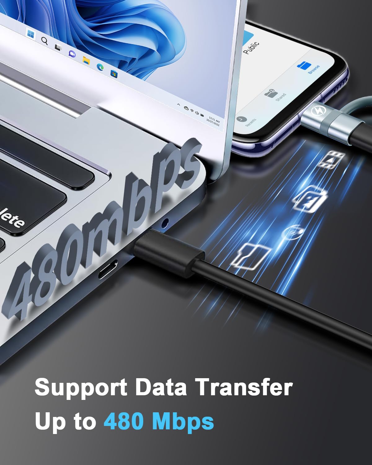 Câble Tressé De Charge Rapide Et Transfert Données Porodo - USB-A Vers