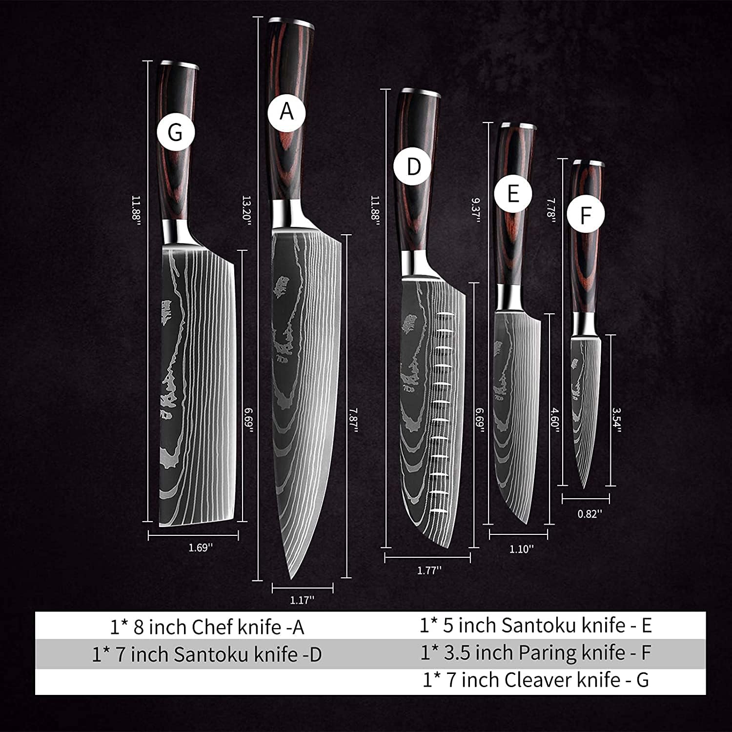 Kitchen Knife Sets 5 piece, Chef Knives Professional Chef Knife Set High Carbon Stainless Steel for Vegetable Meat Fruit Cutting (5pcs knife set)