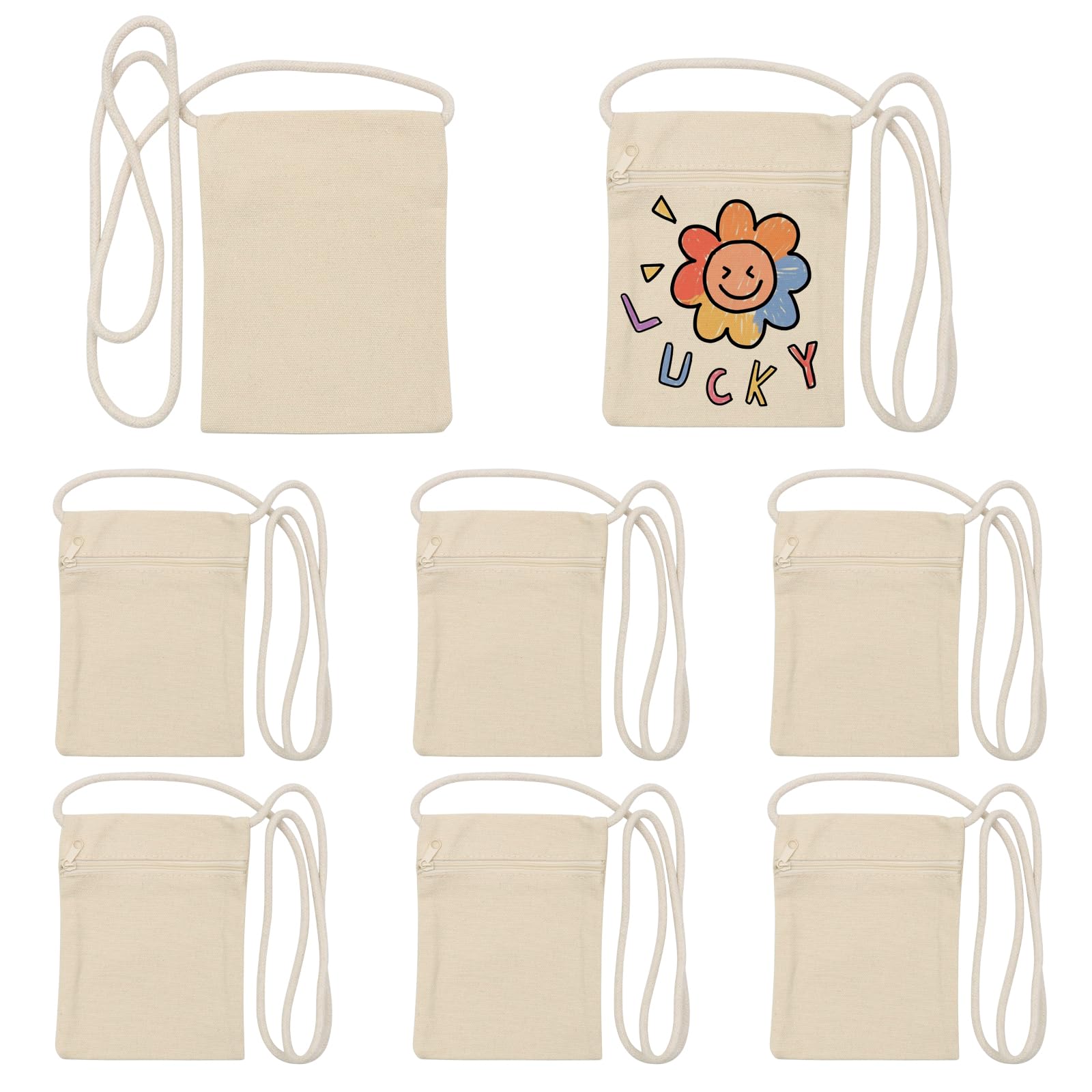 Scettar 8 Stück Stoffbeutel zum Bemalen Brustbeutel Unbedruckt mit Langer Henkel 17 X 13 cm Stofftaschen zum Bemalen Baumwolltasche zum Bemalen Halstasche für Geburtstagsfeier Geschenk (Beige)