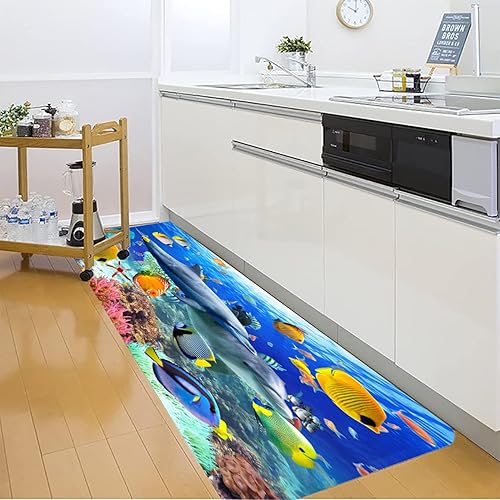 Miniatura 9 de Las bañeras de cocina y baño utilizan tapetes absorbentes antideslizantes, alfombra rectangular 3D de delfín coral de arte moderno (17 x 47
