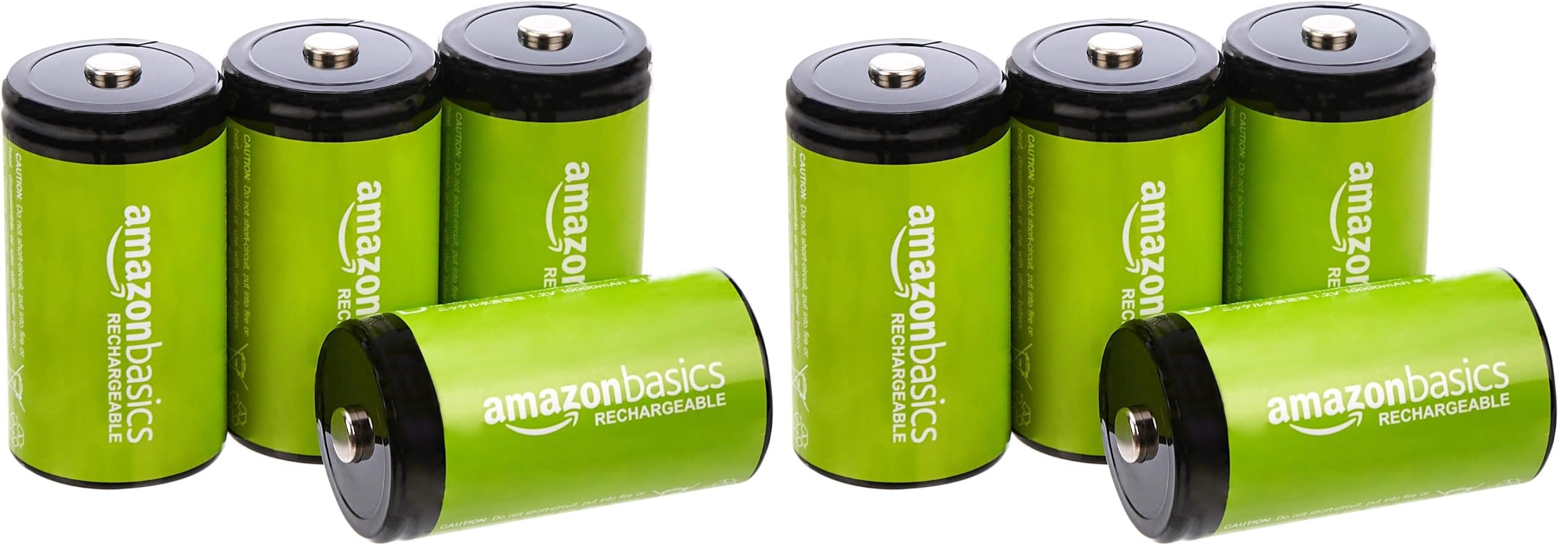 Amazon Basics - Paquete de 8 Pilas Recargables D NiMH, 10000 mAh, Recargables hasta 1000 Veces, precargadas