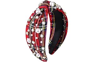Red Tartan Headband with Jeweled Embellishments