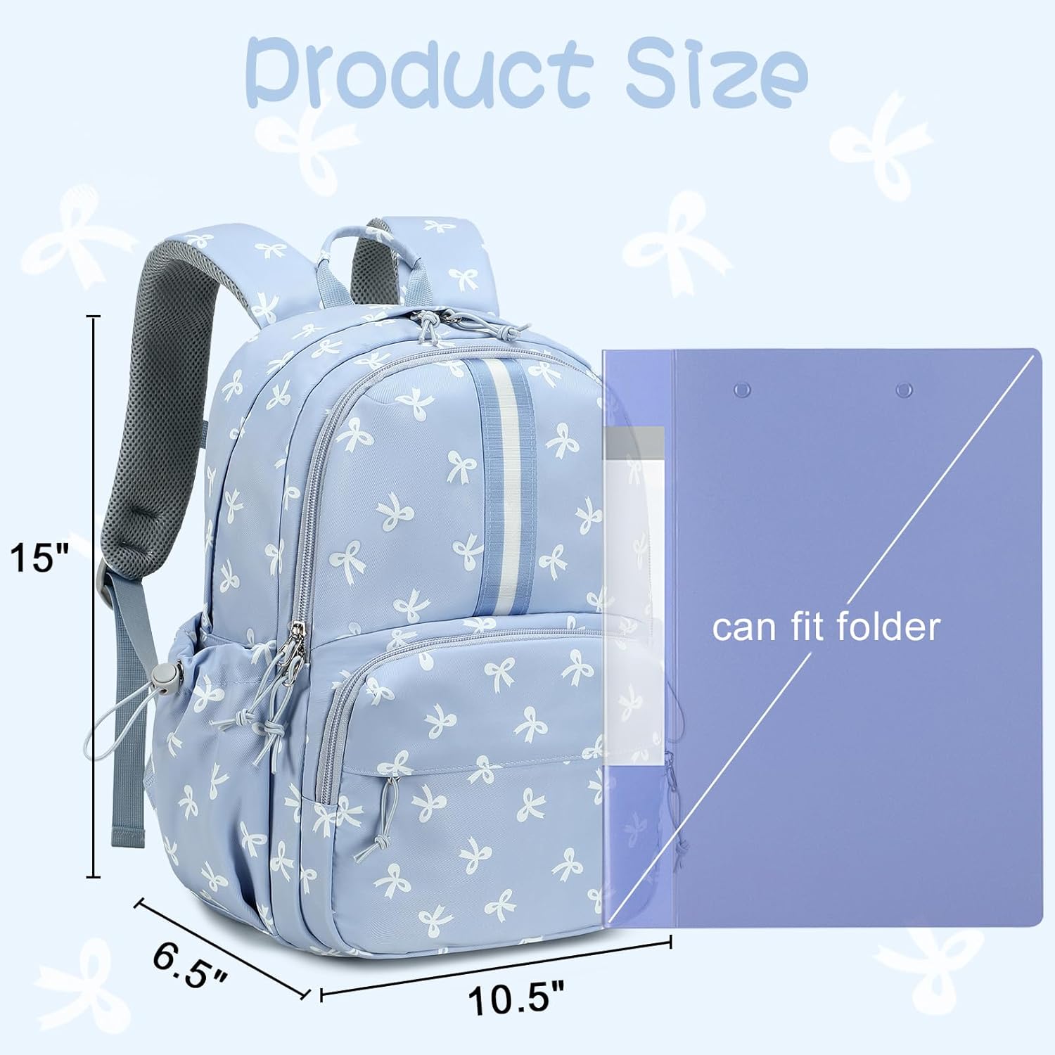 LOIDOU 15" Kids Backpack for Girls 5-8, Dual-Layer Bow Tie Cute Preschool Backpack for kids, Waterproof School Bookbag with Reflective Strip, Ideal Gifts for Birthday, Children's Day, Christmas etc.