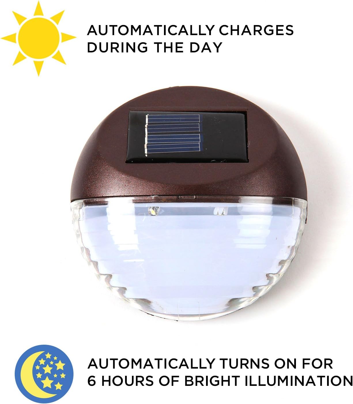 Outdoor LED Solar Wall Lights, Dusk to Dawn, Wireless, Waterproof, Batteries Included, Brown Security Fence Lights by LampLust - Pack of 4