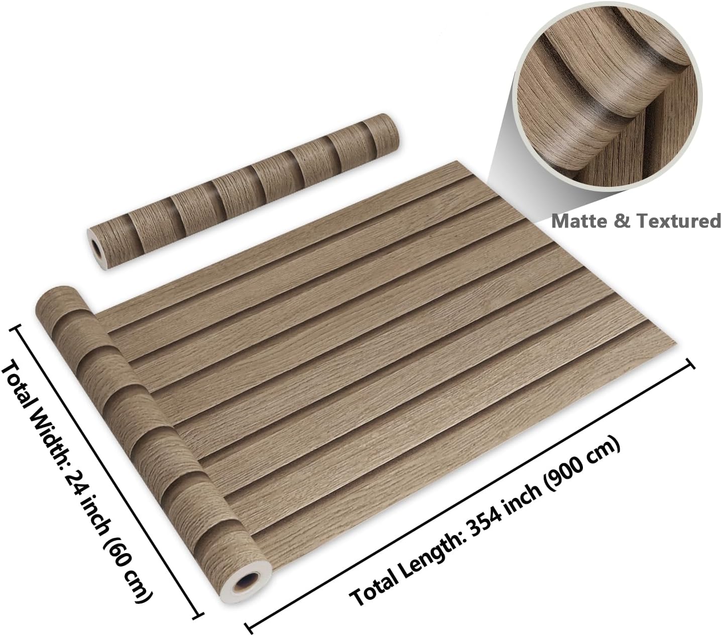 CRE8TIVE Wide 24"x354" Brown Wood Slats Wallpaper Peel and Stick Wood Grain Contact Paper Waterproof Self Adhesive Wood Panel Removable Wallpaper Wooded Stripe Look Paper for Furniture Walls Classroom