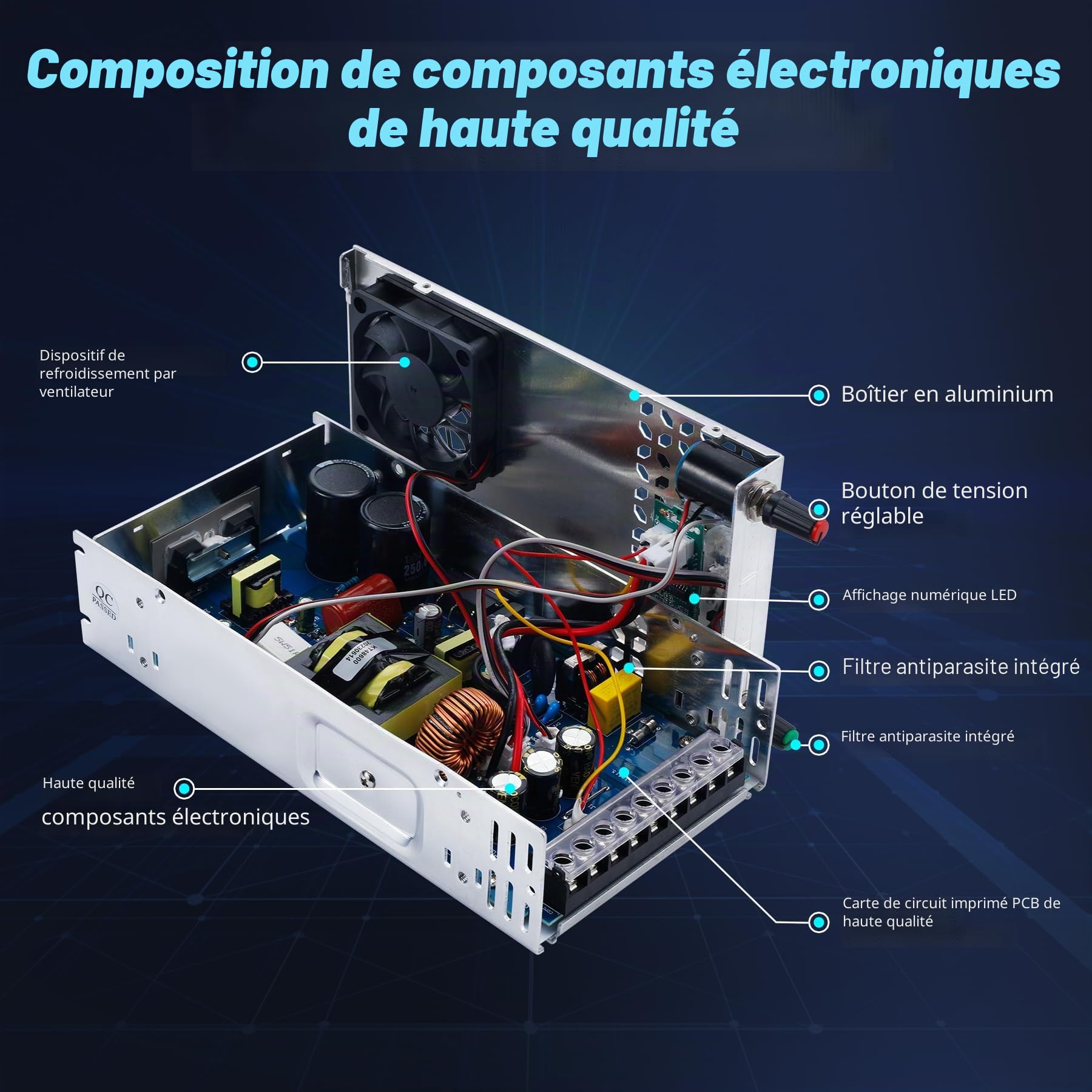 Transformateur d'alimentation À Découpage Réglable AC110/220V (SMPS) DC 0-48V 0-12.5A 600W Alimentation à découpage régulée avec Affichage Numérique pour les moteurs de contrôle de vitesse DC