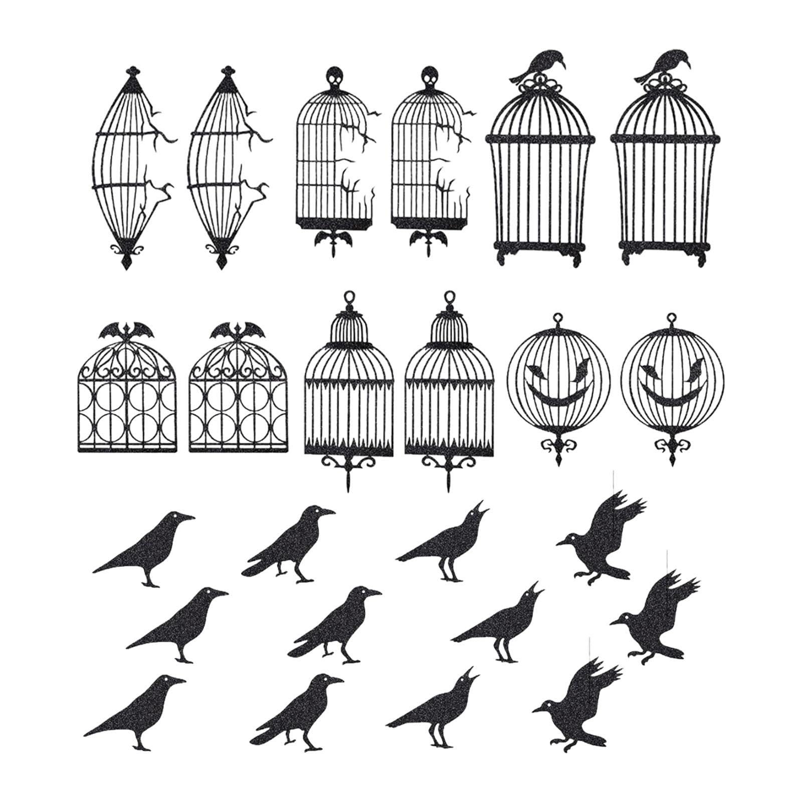 Décorations de cages à corbeaux noirs suspendues : kit 24 pièces haute densité pour Halloween