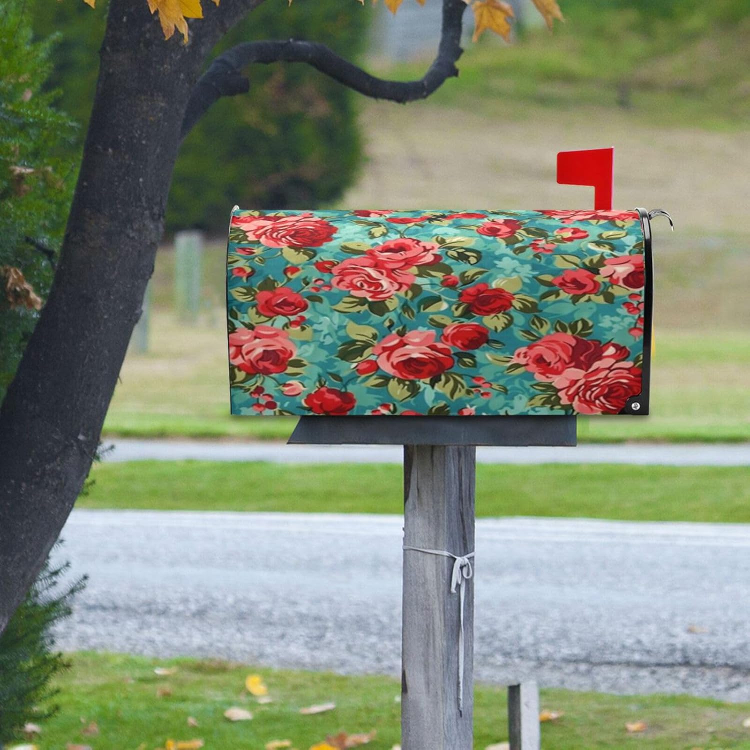 Kcldeci Red Green Rose Magnetic Mailbox Cover Mailbox Cover Magnetic Mailbox Wraps Post Letter Box Cover Garden Standard Size 18 X 21 inch
