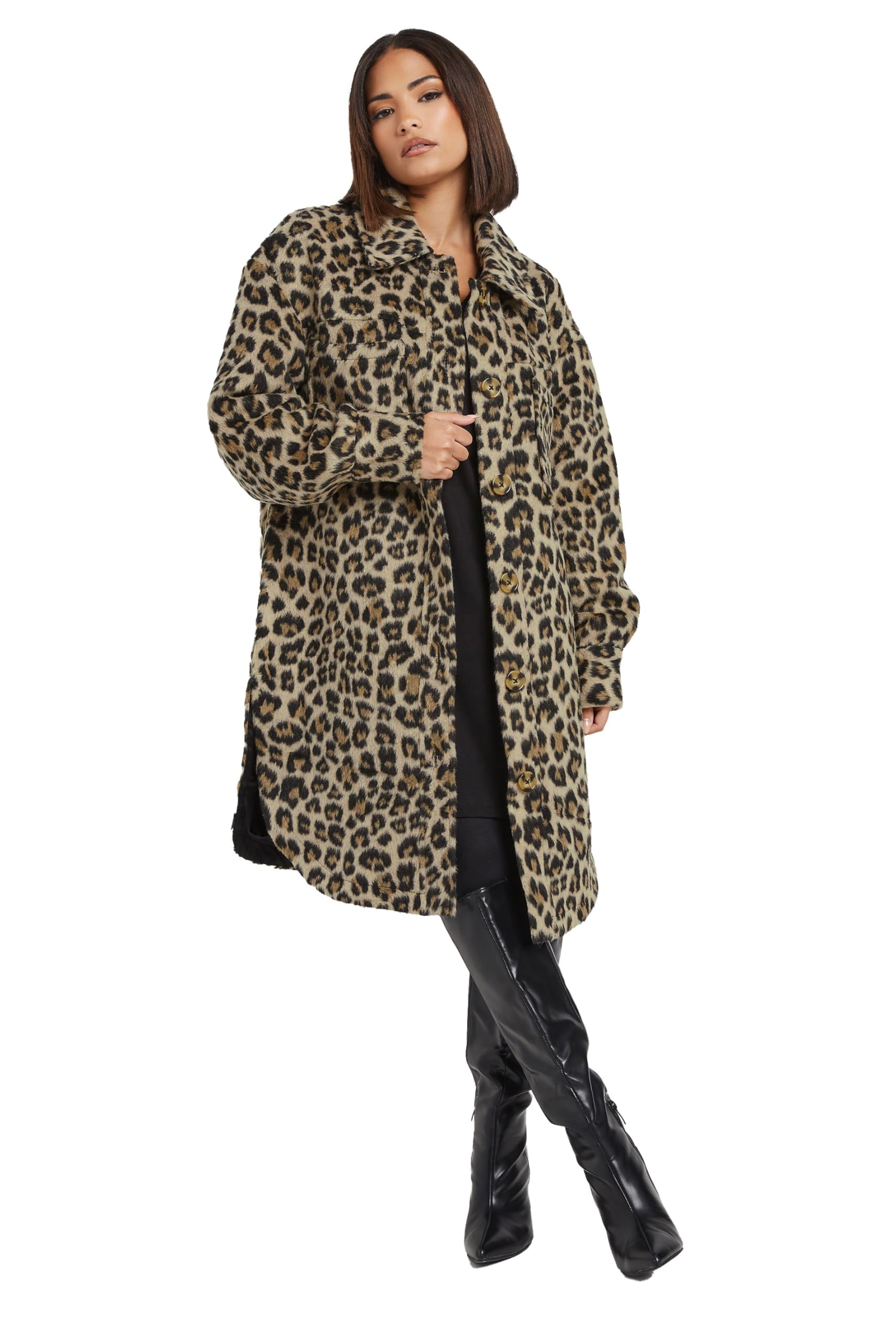 Pixiegirl Women's Brown Petite Leopard Shacket In Size 14